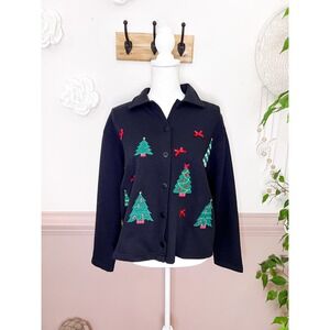 Baxter & Wells Vintage Embroidered Holiday Cardigan Sweater Size S